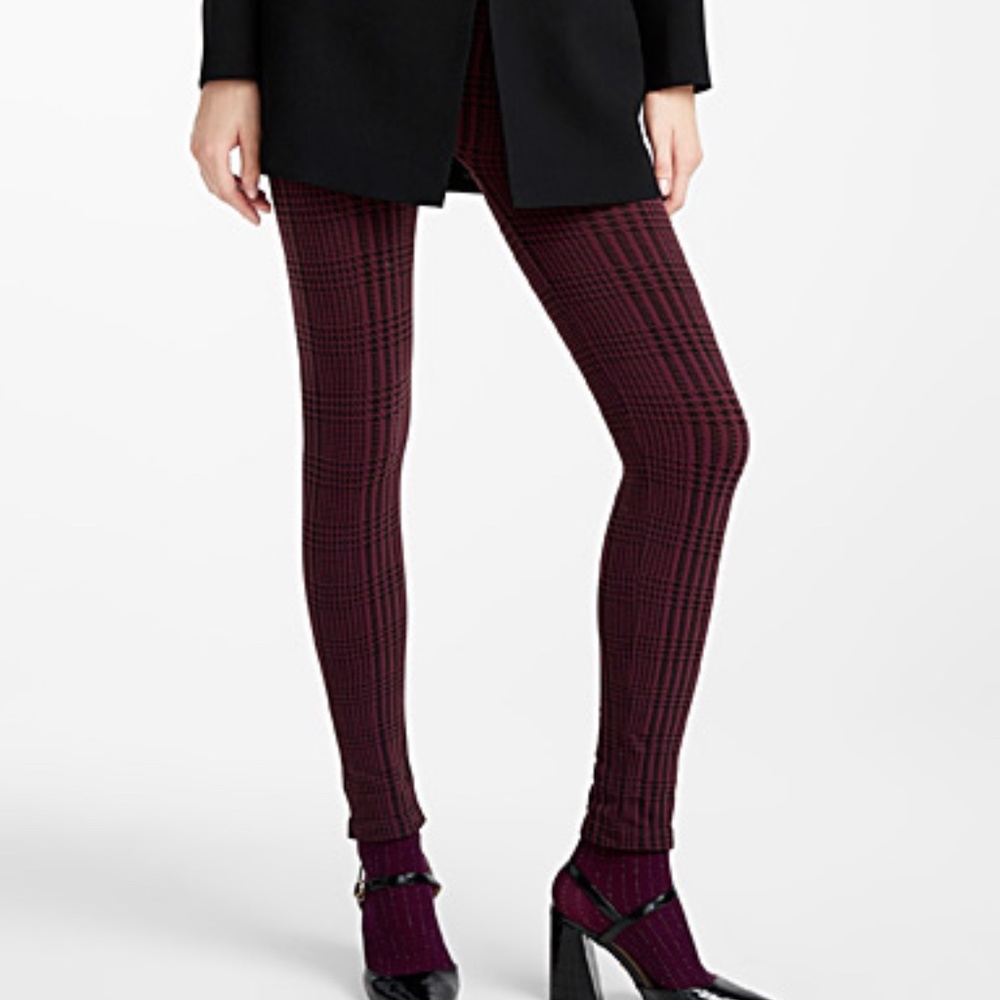 Burgundy and black check plaid leggings made in Italy NWT
